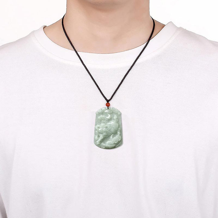 Buddha Stones Natural Jade 12 Chinese Zodiac Abundance Amulet Pendant Necklace