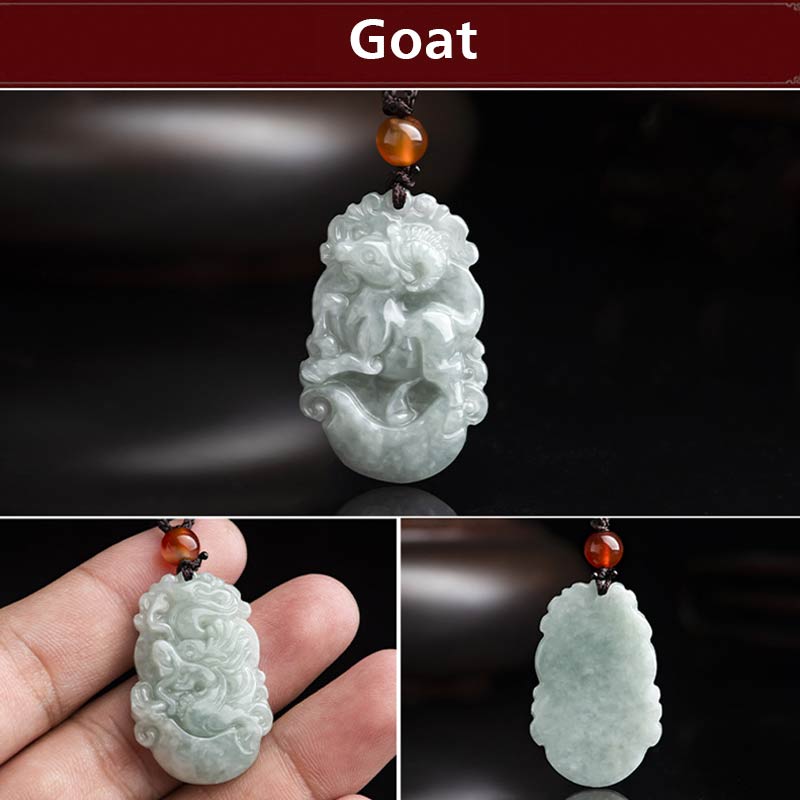 Buddha Stones Natural Jade 12 Chinese Zodiac Sucess Pendant Necklace