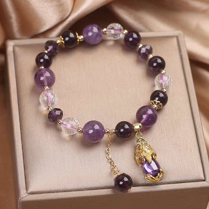 Buddha Stones  Natural Amethyst PiXiu Healing Bracelet