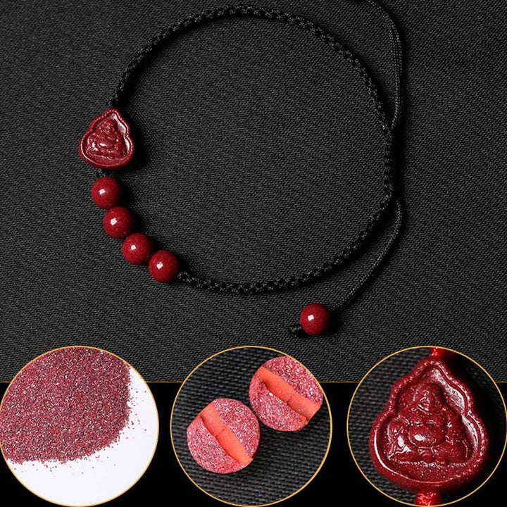 Buddha Stones Laughing Buddha Avalokitesvara Cinnabar Blessing String Bracelet