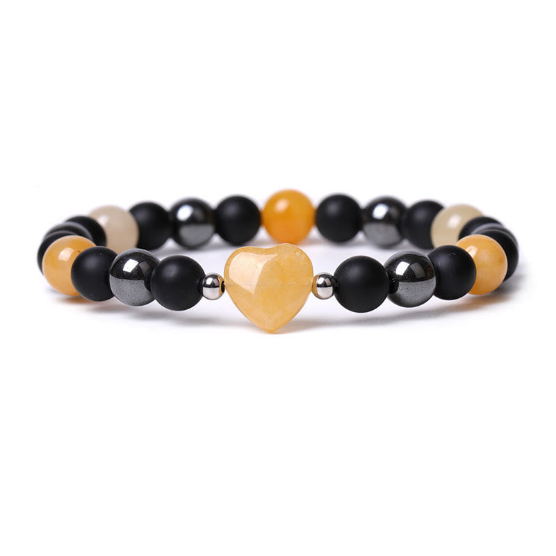 Buddha Stones Black Onyx Tiger Eye Stone Crystal Love Heart Protection Bracelet