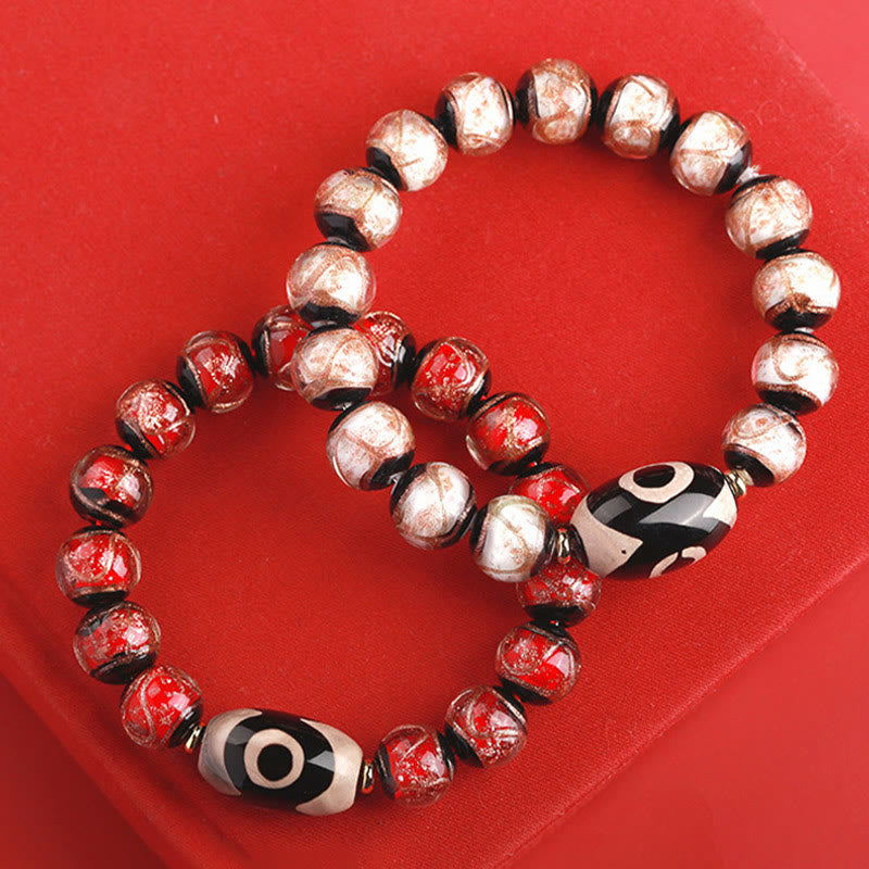 Buddha Stones Tibetan Nine-Eye Dzi Bead Three-eyed Dzi Bead Liuli Glass Bead Wealth Bracelet