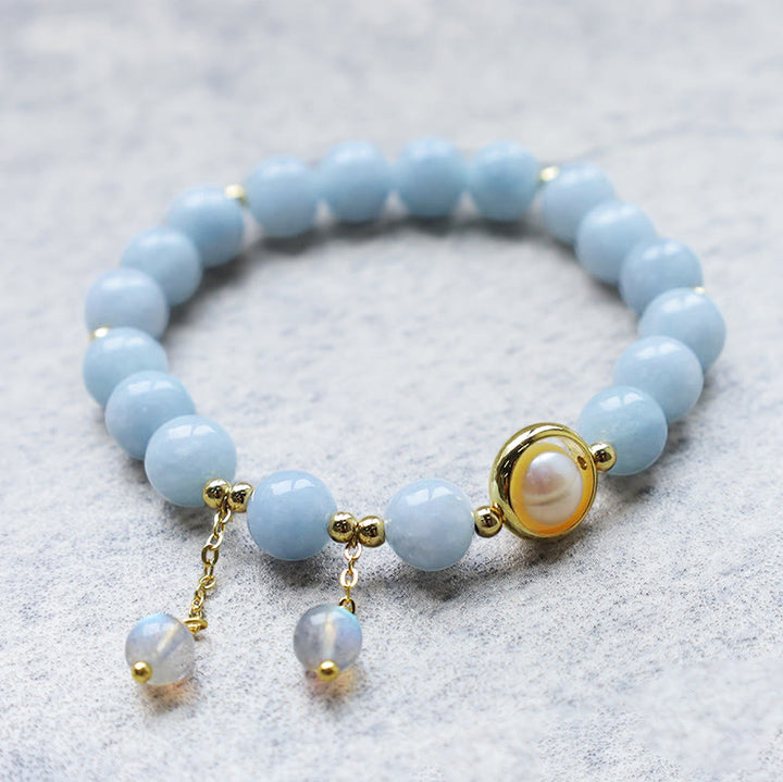 Buddha Stones Aquamarine Pearl Healing Moonstone Beads Charm Bracelet