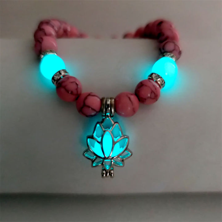 Buddha Stones Tibetan Turquoise Glowstone Luminous Bead Lotus Protection Bracelet