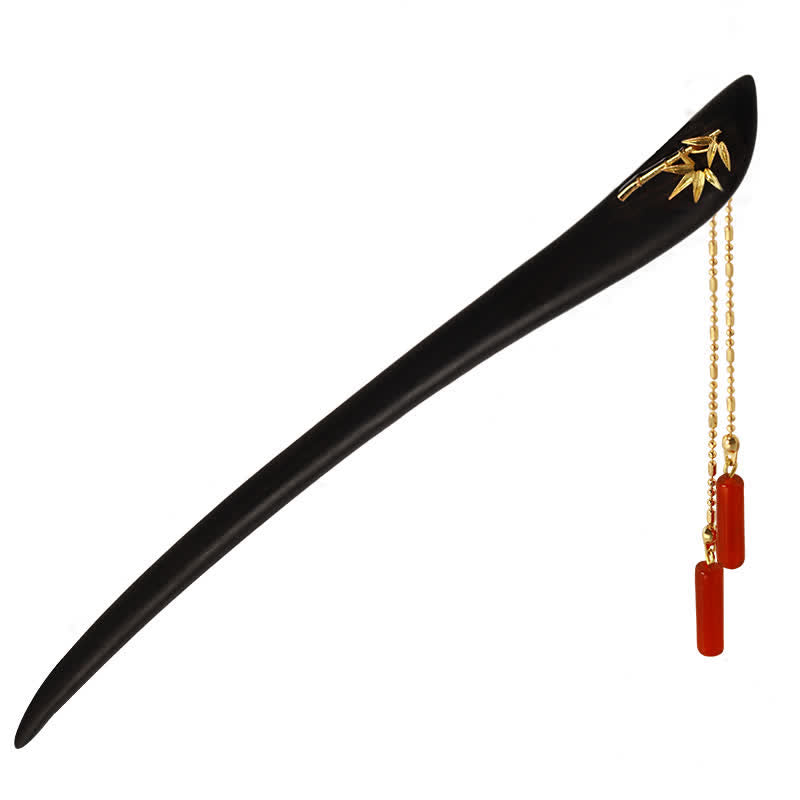 Red Agate Ebony Wood Confidence Tassel Hairpin