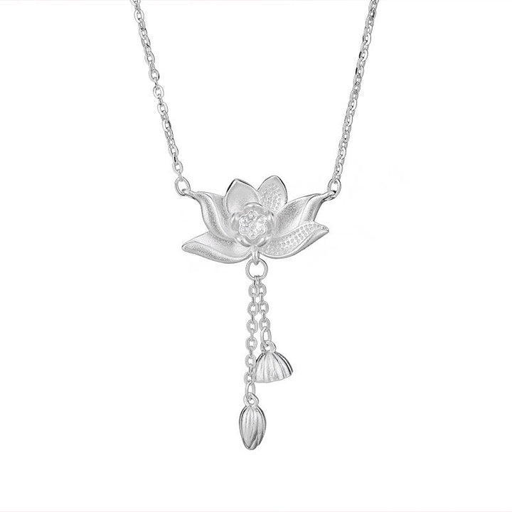 Buddha Stones 999 Sterling Silver Lotus Flower Pod Carved Enlightenment Necklace Pendant