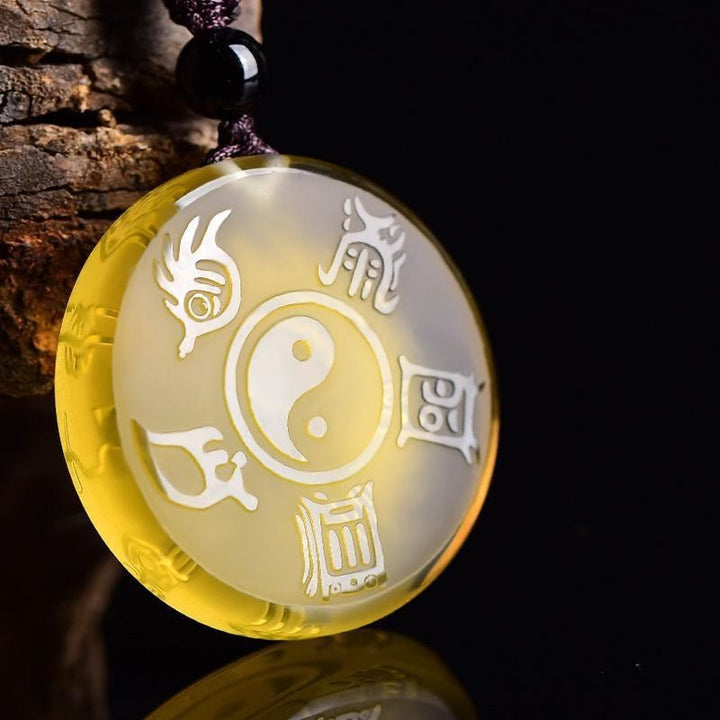 Buddha Stones Taoism Five Sacred Mountains Yin Yang Symbol Liuli Crystal Balance Necklace Pendant Key Chain