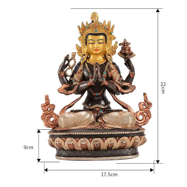 Bodhisattva Chenrezig Four-armed Avalokitesvara Protection Copper Statue Decoration