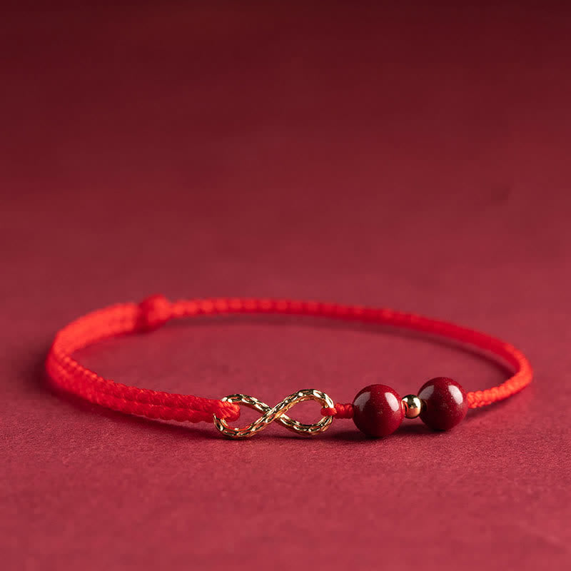 Buddha Stones Cinnabar Blessing Red String 14K Gold Infinity Symbol Bracelet Anklet