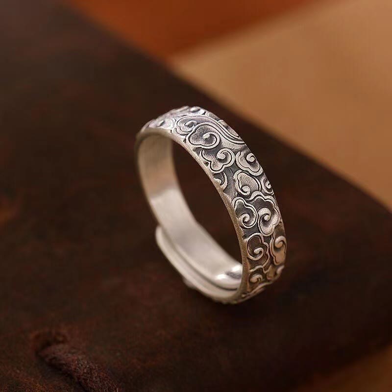 Buddha Stones Vintage Auspicious Clouds Pattern Luck Ring