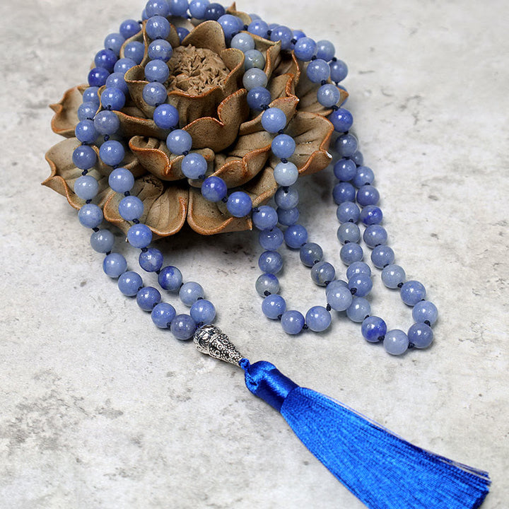 108 Mala Blue Aventurine Beads Yoga Meditation Prayer Beads Necklace