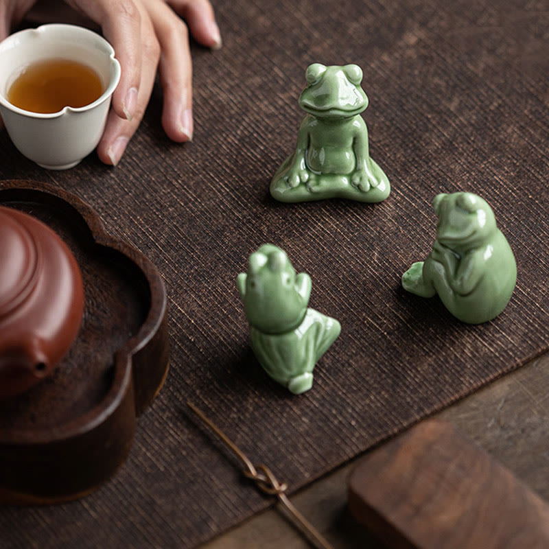 Buddha Stones Mini Small Meditation Lotus Resting Frog Ceramic Wealth Luck Home Tea Pet Figurine Decoration