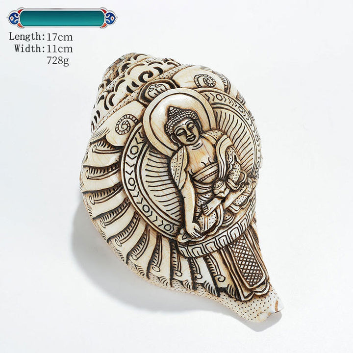 Tibetan Handmade Engraved Shankha Buddha Avalokitesvara Conch Shell Wealth Decoration