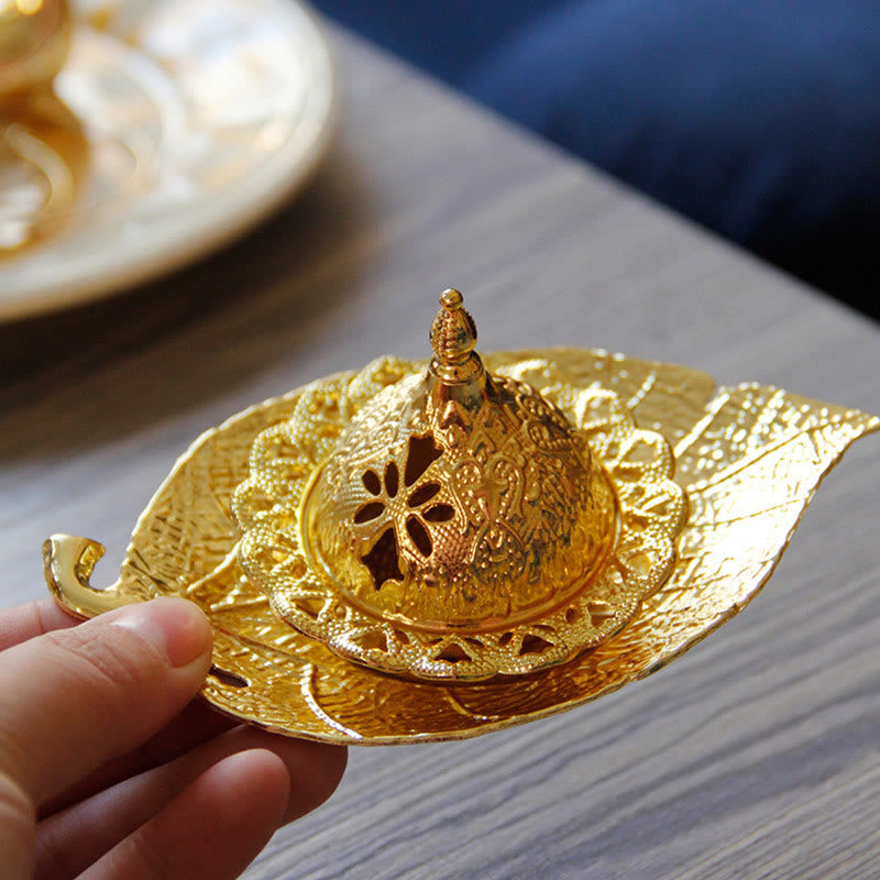 Tibetan Gold Mini Leaf Coaster Meditation Incense Burner