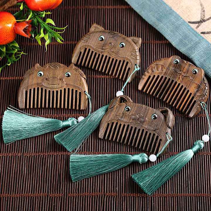 Chinese Zodiac Green Sandalwood Peace Mini Portable Comb