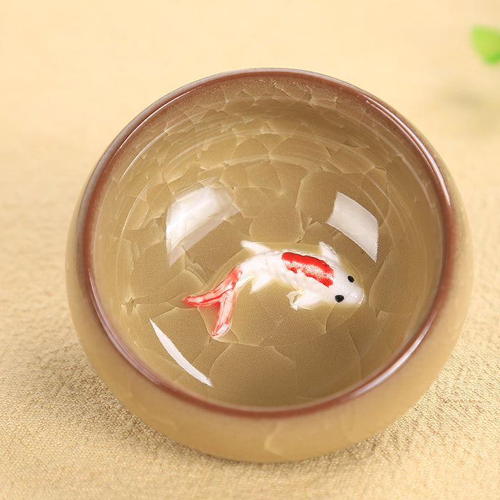 Buddha Stones Cute Koi Fish Ceramic Teacup Kung Fu Tea Cup Bowl 45ml