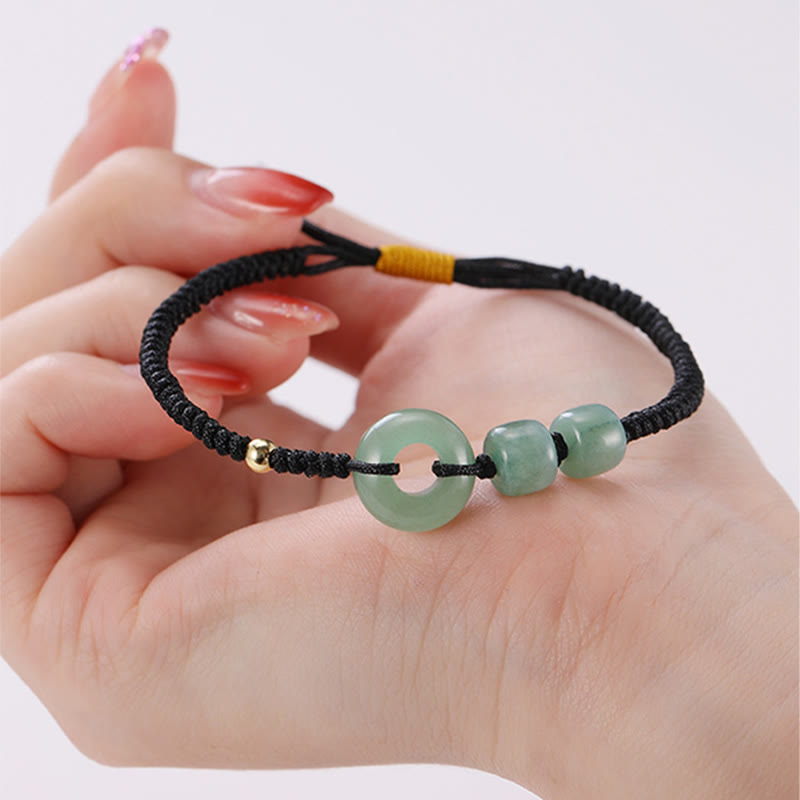 Buddha Stones 2Pcs Green Aventurine White Jade Peace Buckle Luck Braided Couple Bracelet