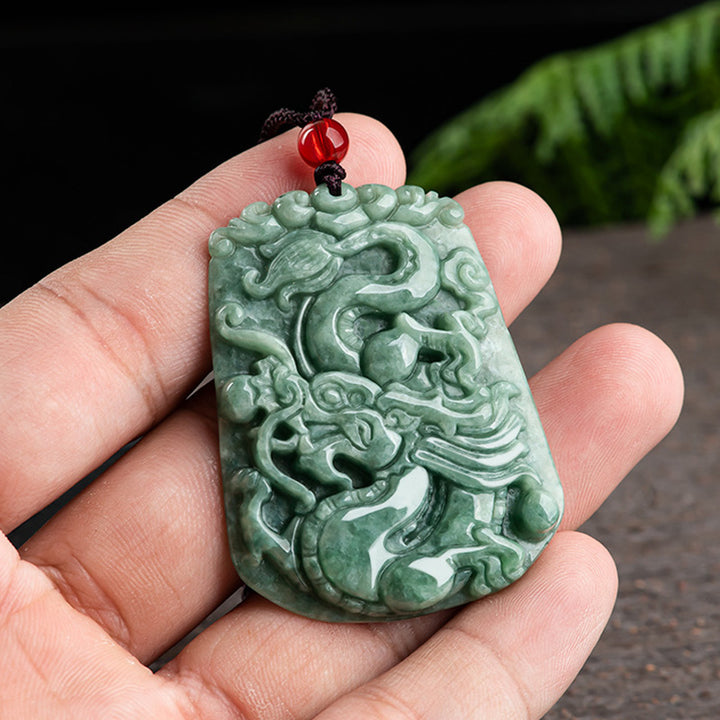 Buddha Stones Chinese Zodiac Dragon Jade Strength Necklace String Pendant