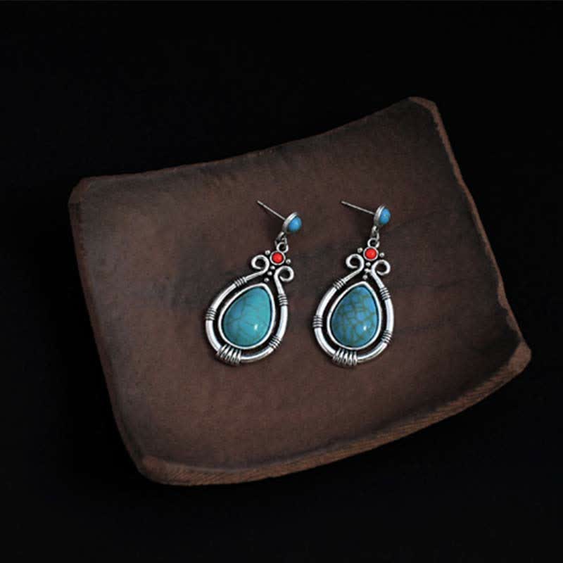 Tibet Vintage Turquoise Waterdrop Strength Drop Dangle Earrings Clips