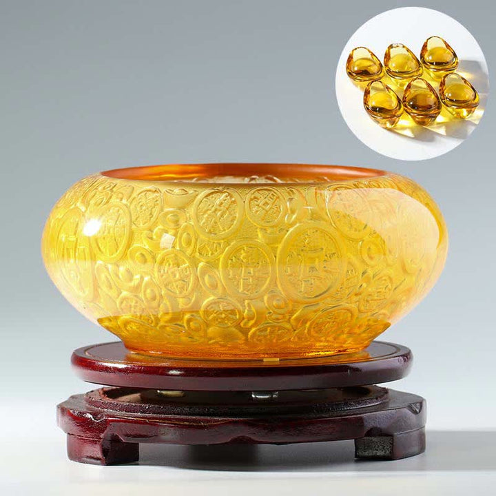 Handmade Liuli Crystal Treasure Bowl Ingots Art Piece Home Decoration