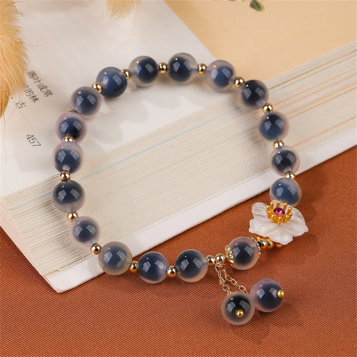 Buddha Stones Natural Blue Candy Agate Cherry Blossom Healing Strength Bracelet