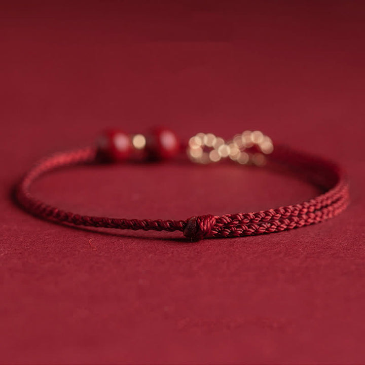 Buddha Stones Cinnabar Blessing Red String 14K Gold Infinity Symbol Bracelet Anklet