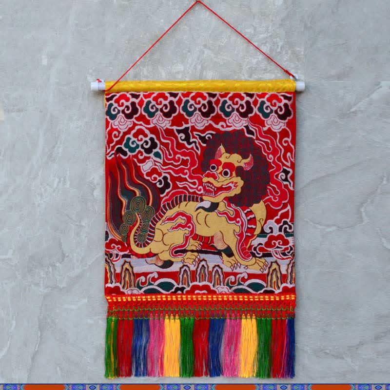 Feng Shui Kirin Spiritual Colorful Tassel Wall Art