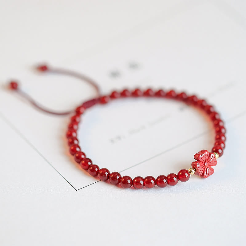 Natural Red Agate Endless Knot Four Leaf Clover Star Confidence String Bracelet