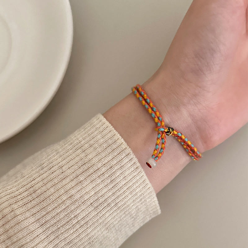 Buddha Stones 999 Sterling Silver Persimmon Luck Multicolored Braided Bracelet