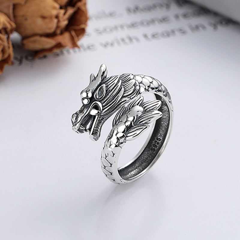 Buddha Stones 925 Sterling Silver Year Of The Dragon Luck Strength Adjustable Metal Ring