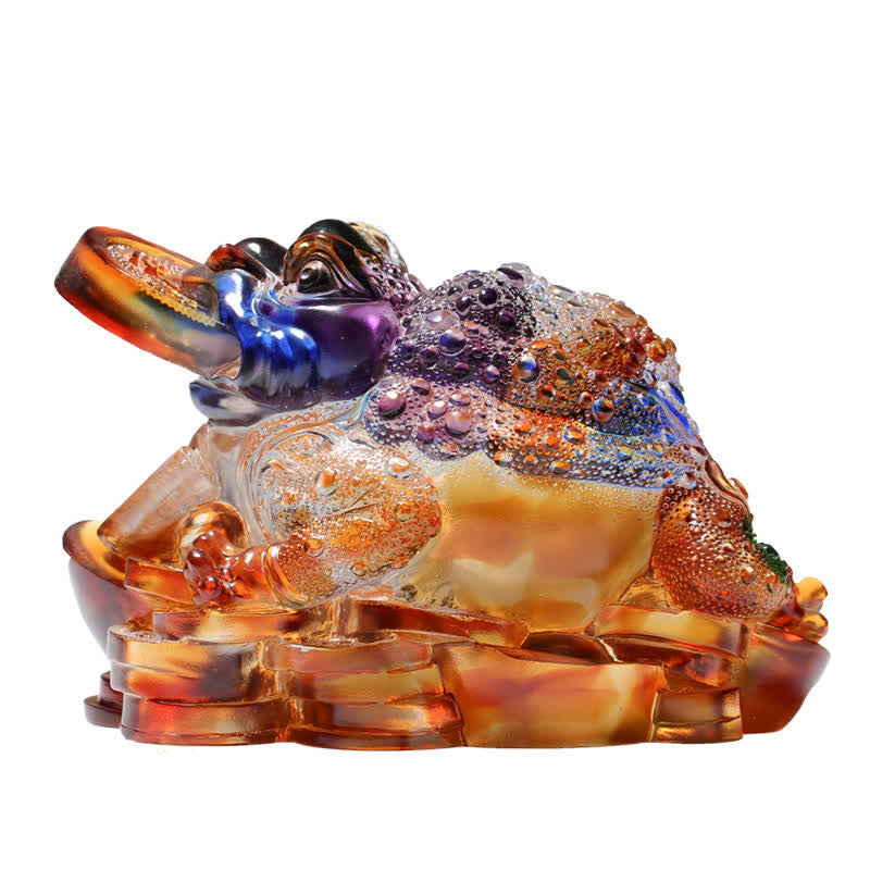 Feng Shui Frog Handmade Liuli Crystal Art Piece Wealth Home Office Decoration