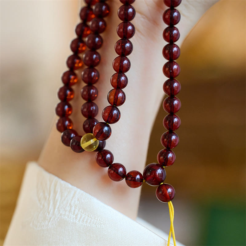 Buddha Stones Natural 108 Mala Beads Amber Clear Anxiety Bracelet