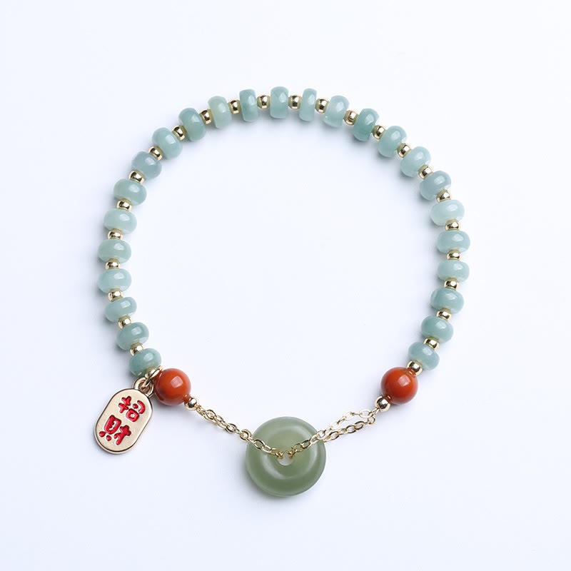 Buddha Stones Natural Hetian Jade Red Agate Peace Buckle Lucky Fortune Bracelet