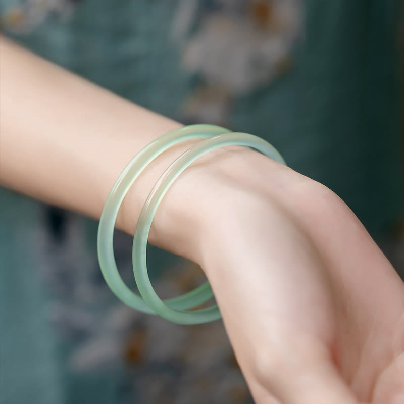 Buddha Stones Natural Green Chalcedony Strength Courage Cuff Bangle Bracelet