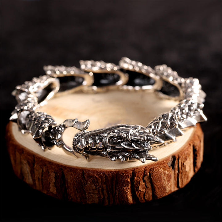 925 Sterling Silver Dragon Luck Success Bracelet Bangle