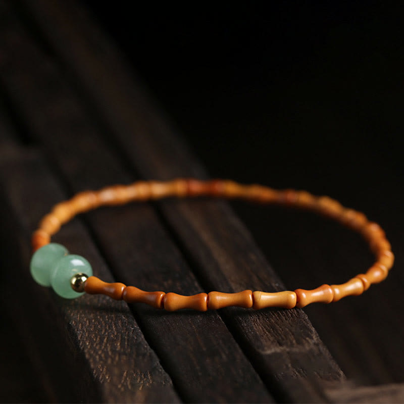 Buddha Stones Natural Olive Pit Green Aventurine Bamboo Pattern Luck Bracelet