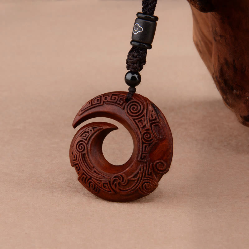 Buddha Stones Small Leaf Red Sandalwood Ebony Wood One's Luck Improves Design Patern Protection Necklace Pendant