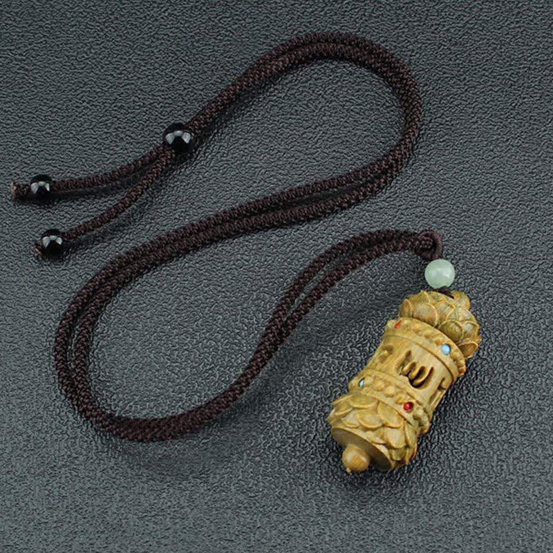 Buddha Stones Tibet Green Sandalwood Rosewood Om Mani Padme Hum Lotus Positive Soothing Necklace Pendant