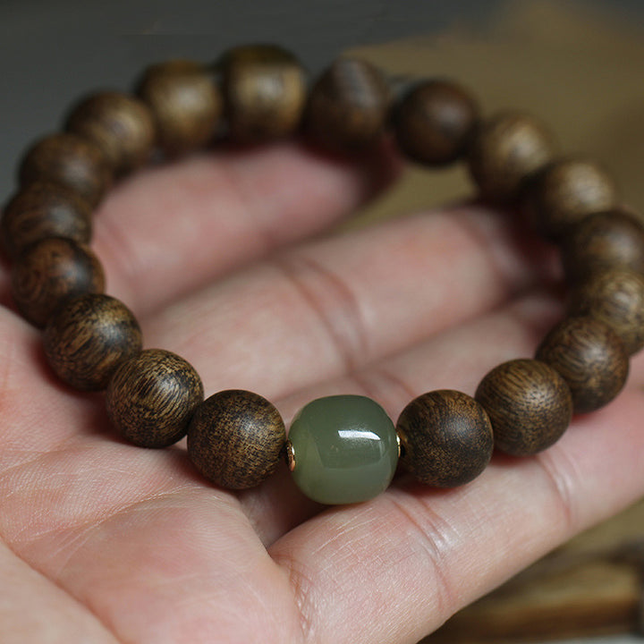 Vietnam Huang Qinan Agarwood Hetian Jade Peace Strength Bracelet