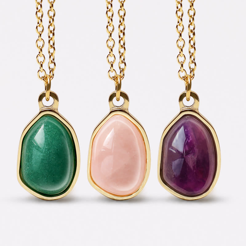 Buddha Stones Natural Green Aventurine Amethyst Rose Quartz Blessing Necklace Pendant