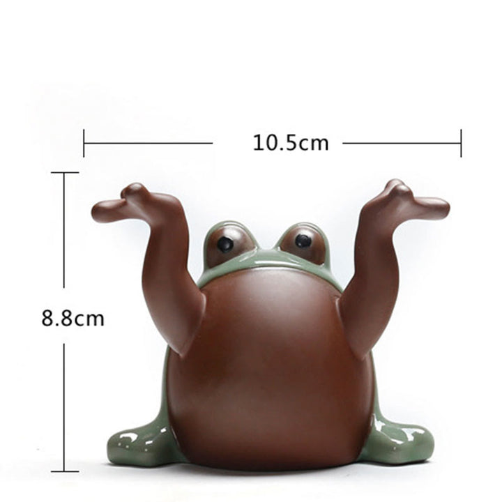 Buddha Stones FengShui Wealth Lucky Cute Frog Ceramic Tea Pet Figurine Decoration