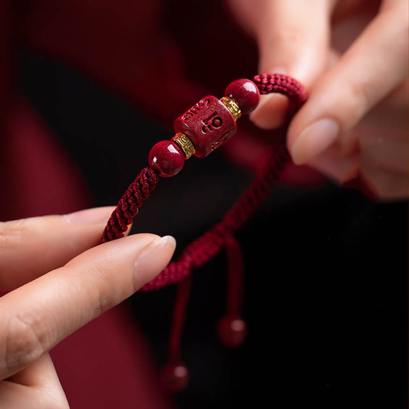 Buddha Stones Tibet Cinnabar Om Mani Padme Hum Engraved Blessing Braided Bracelet