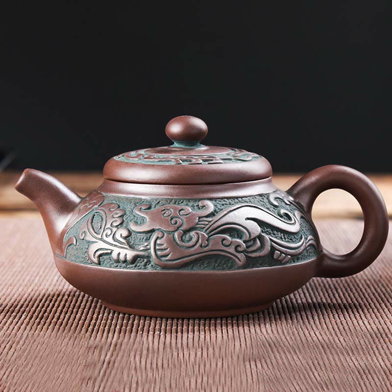 Buddha Stones Auspicious Clouds Dragon Phoenix Chinese Gongfu Tea Set Ceramic Teapot