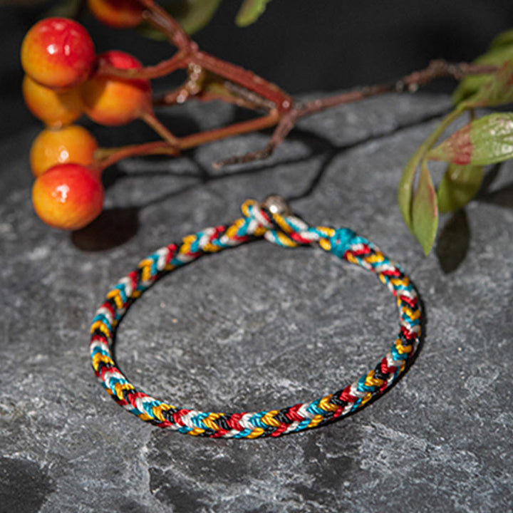 Buddha Stones Tibet Handmade Five Color Thread Protection Braid String Bracelet