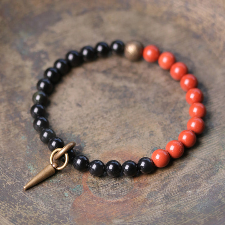 Buddha Stones Black Obsidian Sodalite Crystal Copper Strength Couple Bracelet