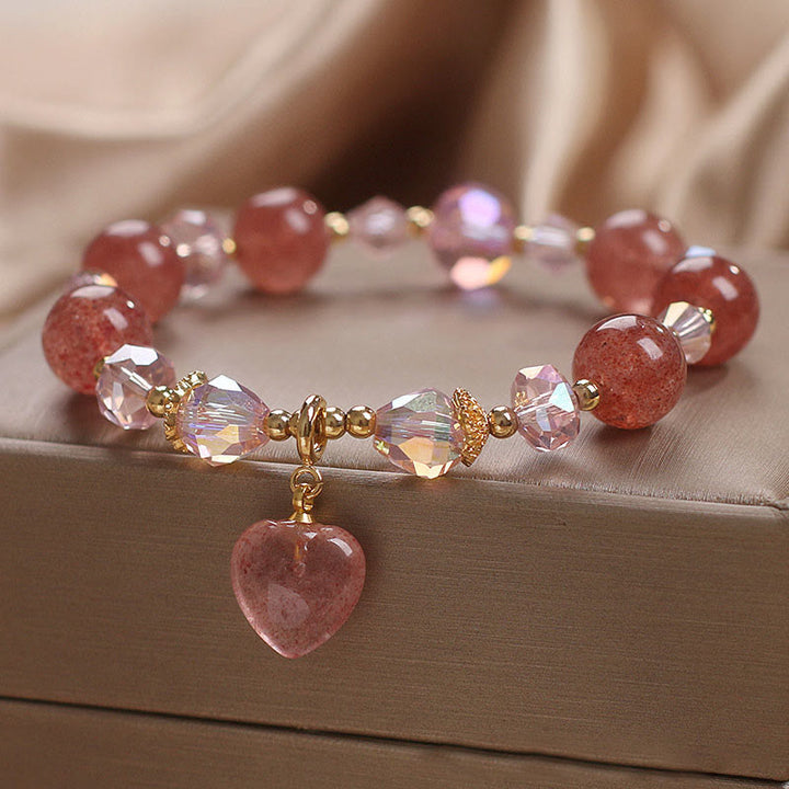 Buddha Stones Natural Strawberry Quartz Crystal Love Heart Healing Positive Bracelet