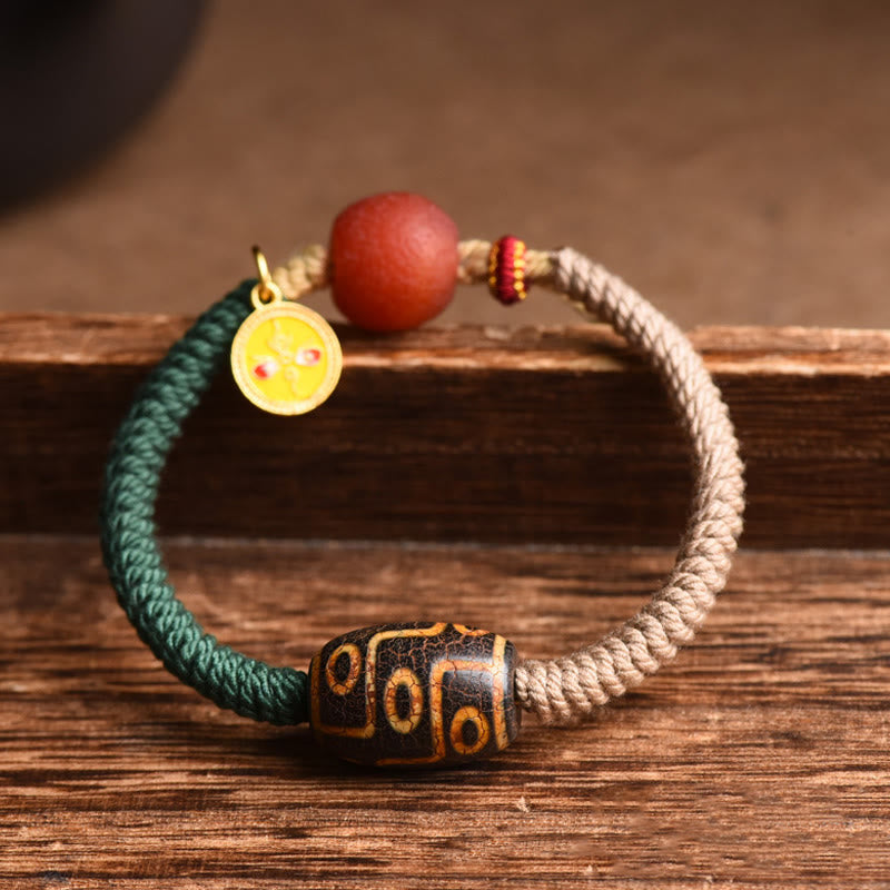 Buddha Stones Handmade Tibetan Nine-Eye Dzi Bead Wealth Rope Bracelet