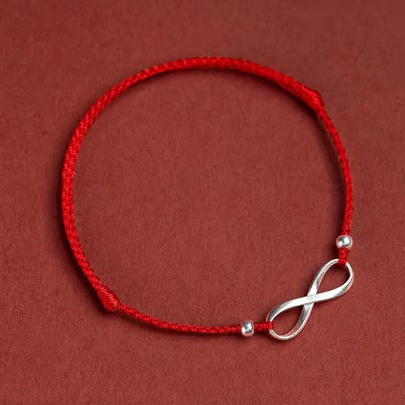 Buddha Stones 925 Sterling Silver Endless Knot Protection Luck Red String Bracelet Anklet