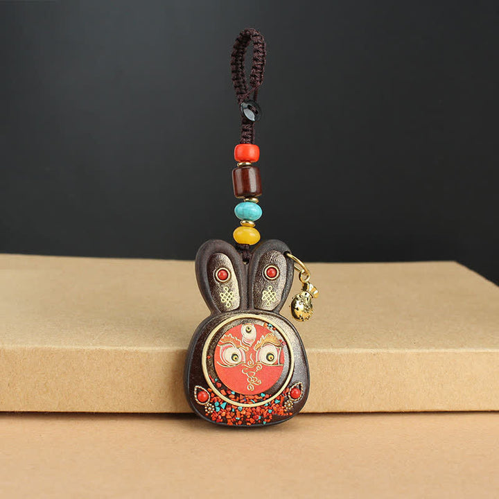 Tibet Ebony Five God of Wealth Thangka Key Chain