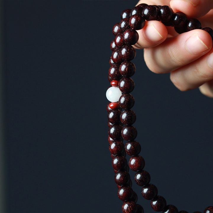 Buddha Stones Tibetan Small Leaf Red Sandalwood Lotus Mala Balance Bracelet